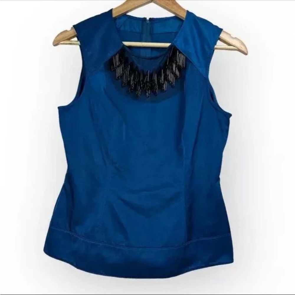 Vera Wang Lavender Label Zip Back Beaded Collar Shell - size 8